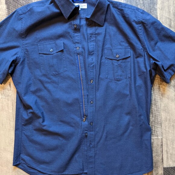 Teddy Stratford Shirt Short Sleeve Navy Blue Cotton - Picture 2 of 7